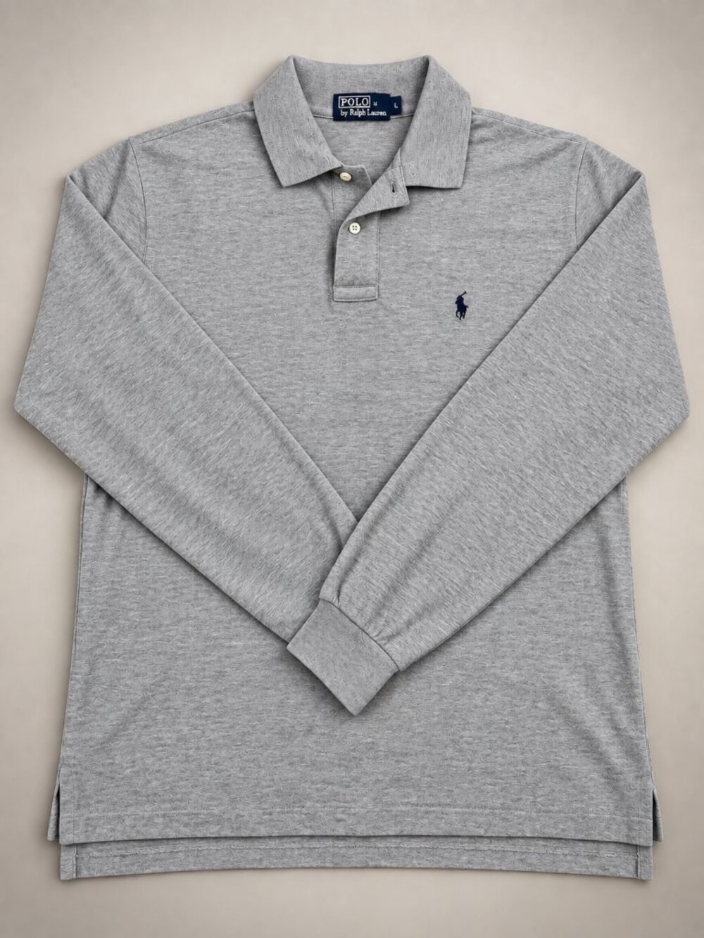 Polo Ralph Lauren Men’s L Gray 100% Cotton Long Sleeve Polo Shirt
